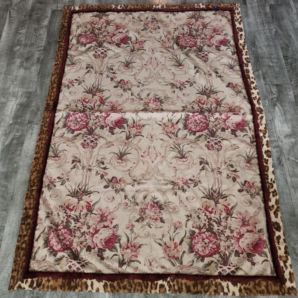 Vintage 90s Ralph Lauren Floral Leopard Print Guinevere Blanket Throw 48x71